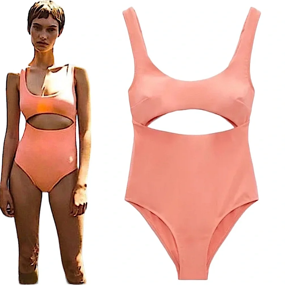 ZARA: NWT Cutout One Piece Swimsuit Orange -Size Small